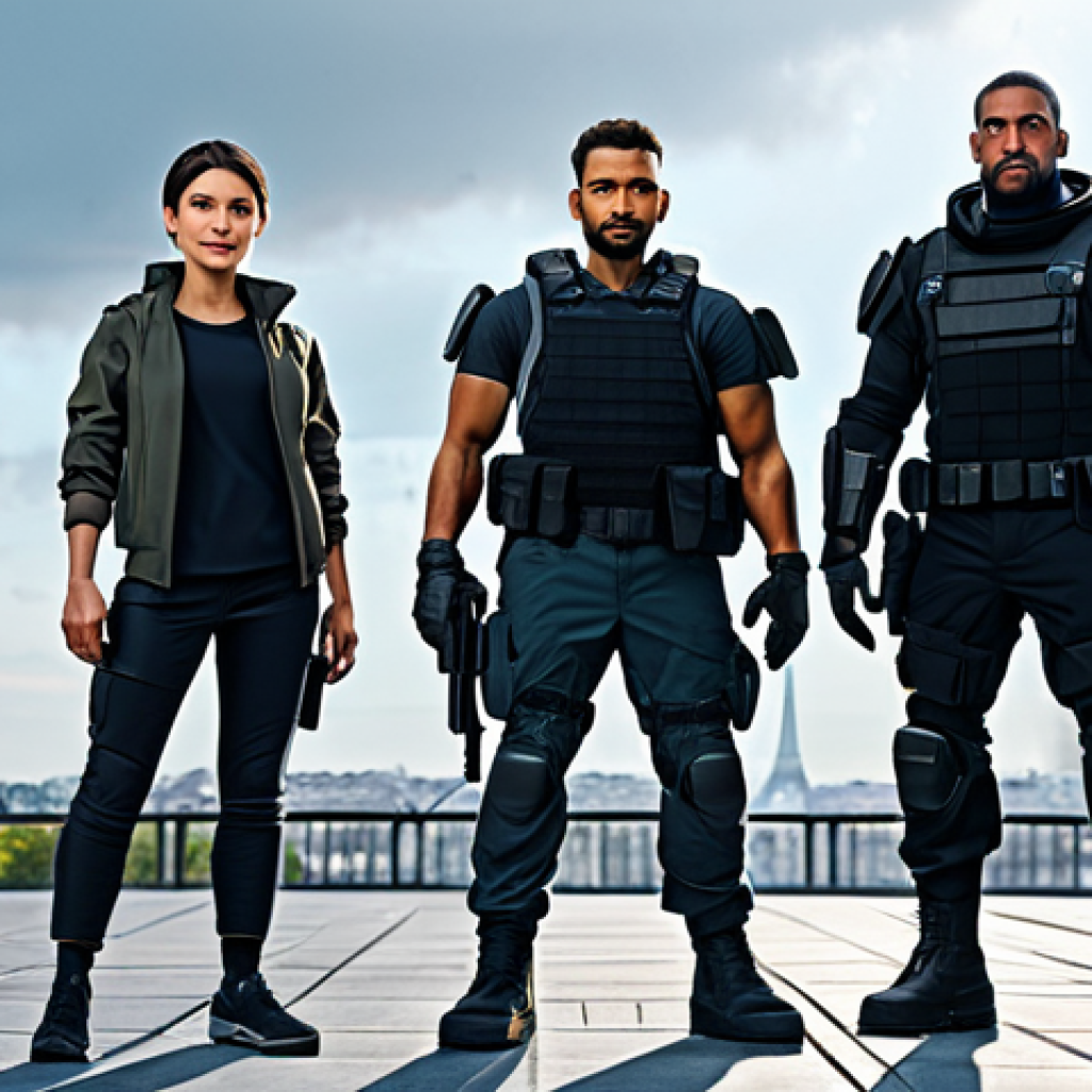 **

"A diverse team of fully clothed Nikke characters in modest tactical gear, standing heroically against a futuristic Parisian cityscape backdrop, safe for work, appropriate content, professional digital art, perfect anatomy, natural proportions, family-friendly, dynamic lighting."

**