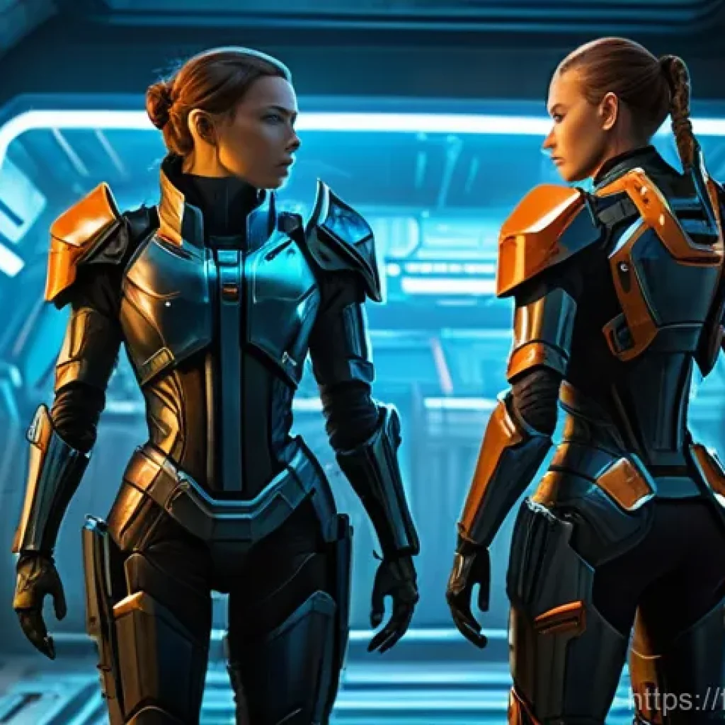 승리의여신 니케 세계관 심화 강의 - **Prompt:** A highly detailed full shot of two female android soldiers, known as Nikkes, fully clad ...