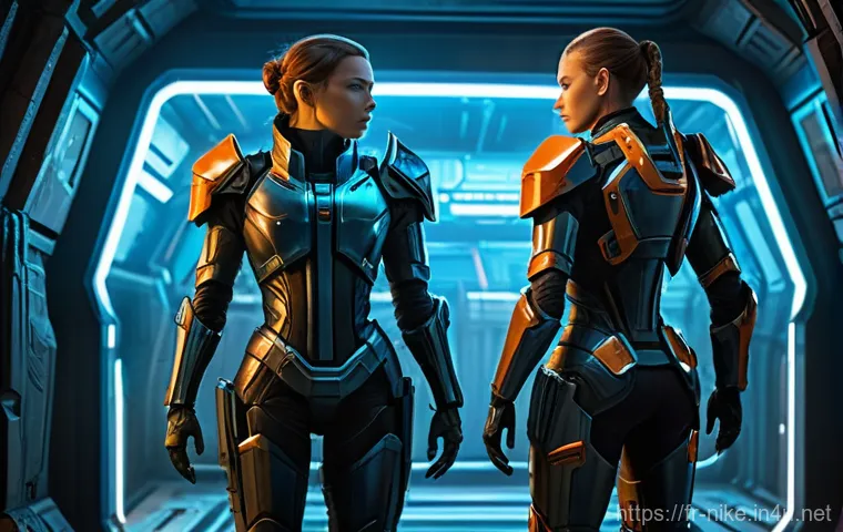 승리의여신 니케 세계관 심화 강의 - **Prompt:** A highly detailed full shot of two female android soldiers, known as Nikkes, fully clad ...