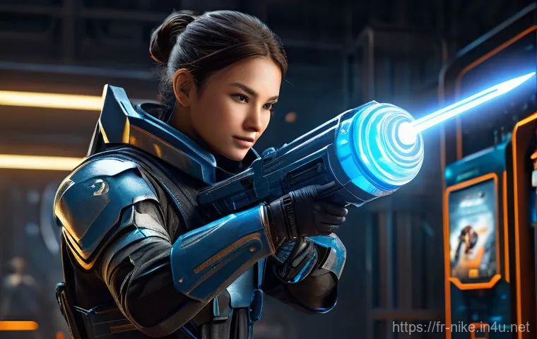 승리의여신 니케 플레이 타임 최적화 - **Prompt:** "A vibrant, high-tech scene featuring a 'Synchro Device' in a futuristic research facili...