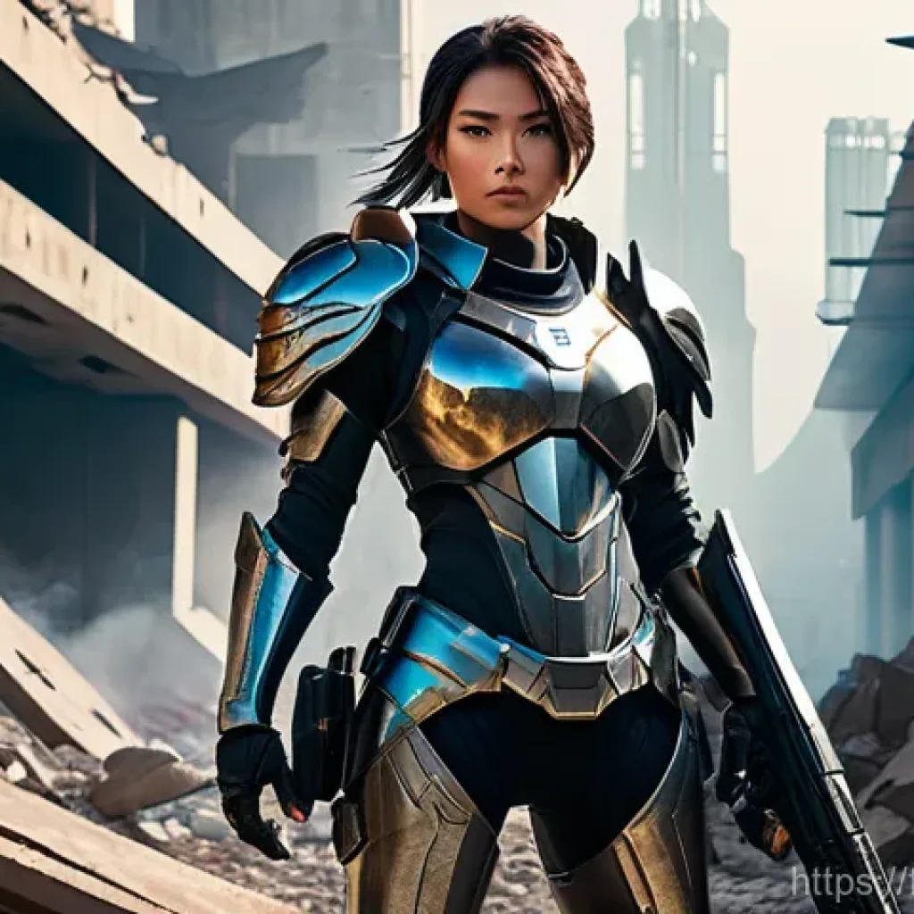 승리의여신 니케 초보자 전용 포럼 - **Prompt 1:** A female NIKKE character, designed in a sleek, futuristic combat suit that fully cover...